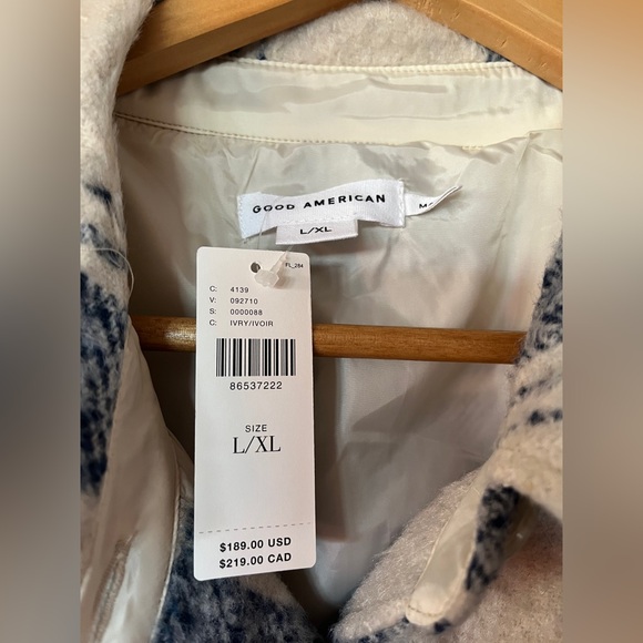NWT: Anthropologie, Good American Cream and Indigo Plaid Jacket - sold out - Picture 5 of 12